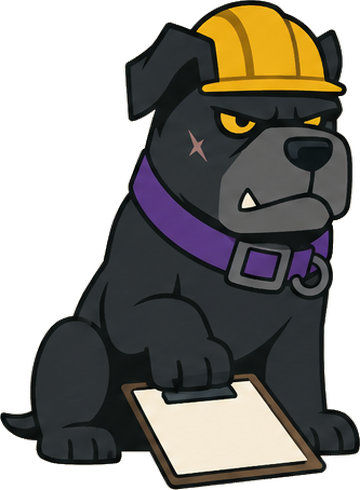 Cribyard’s bulldog holding a clipboard