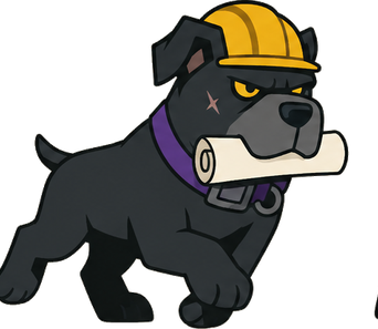 The Cribyard bulldog looking over a drawing